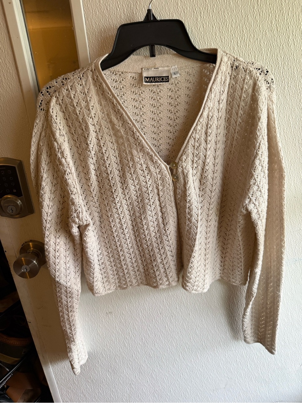 Maurices Cream Openwork V-Neck Women's Cardigan